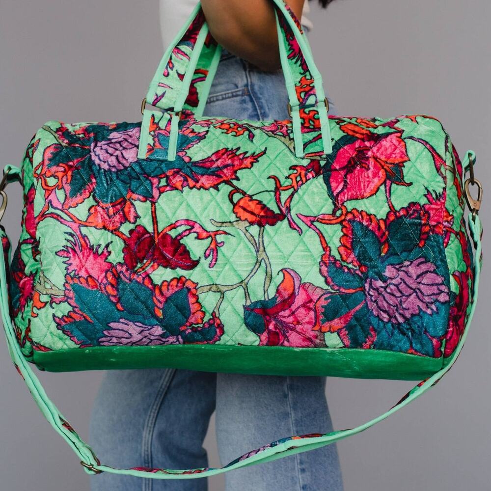 Floral Duffel Bag Mint and Multicolored